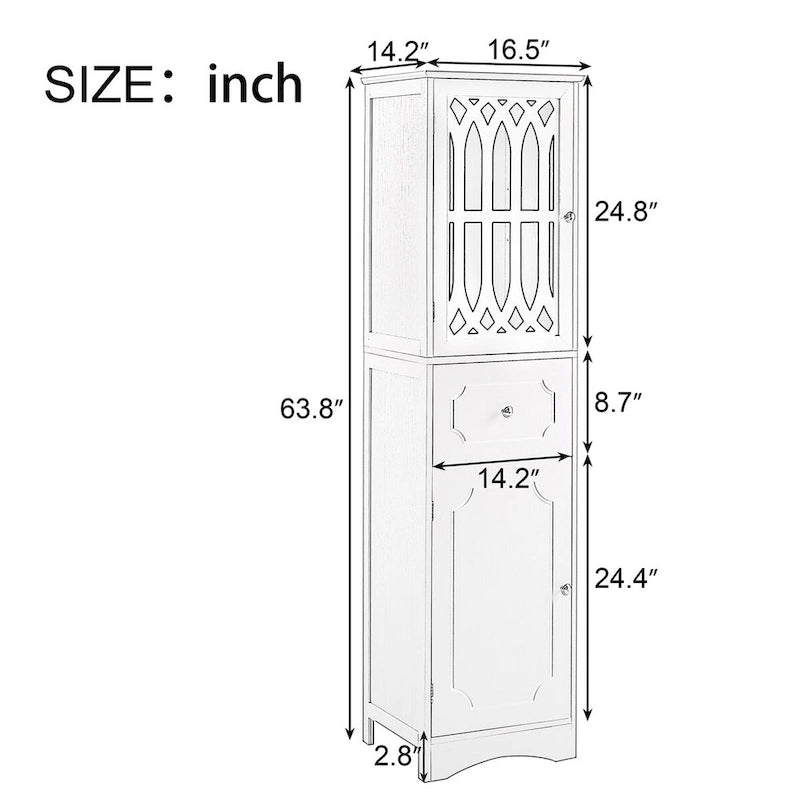 Meuble de salle de bain haut sur pied avec tiroir, porte en acrylique et étagère réglable