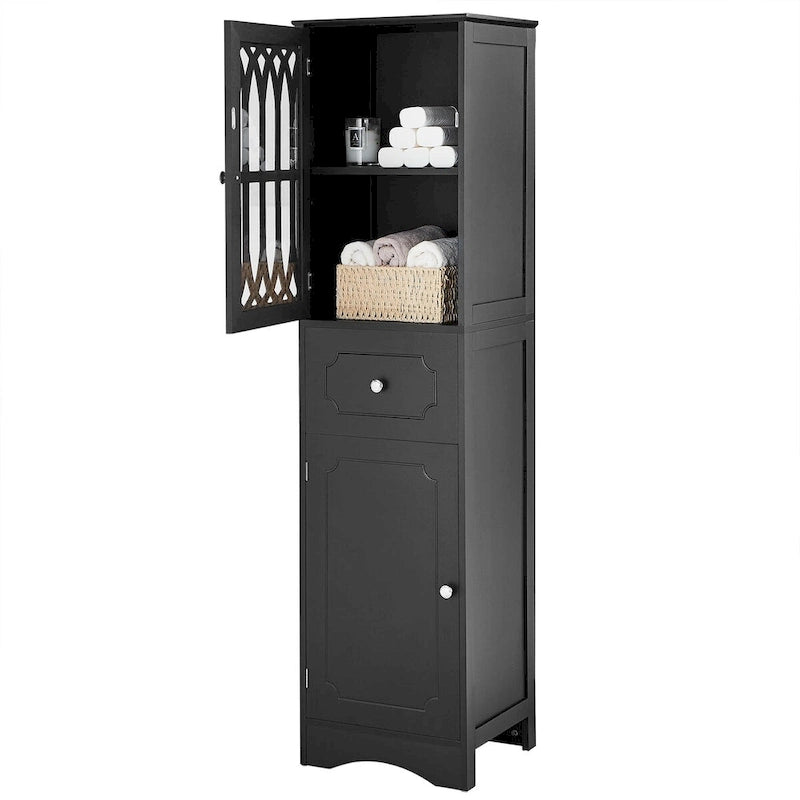 Meuble de salle de bain haut sur pied avec tiroir, porte en acrylique et étagère réglable