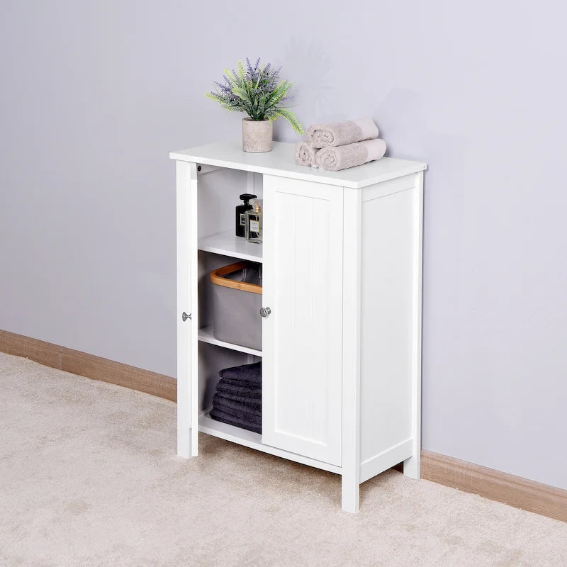 Meuble de rangement bas à deux portes avec étagères réglables – Blanc