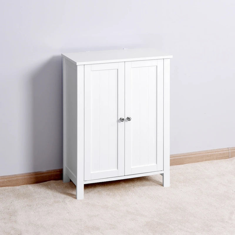 Meuble de rangement bas à deux portes avec étagères réglables – Blanc