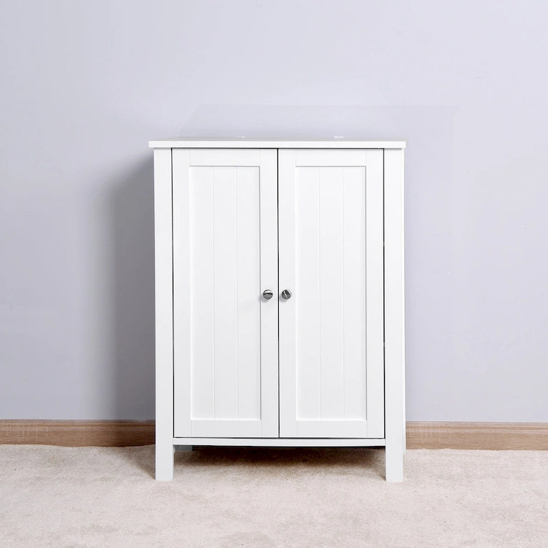 Meuble de rangement bas à deux portes avec étagères réglables – Blanc