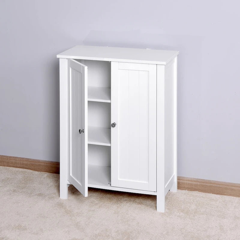 Meuble de rangement bas à deux portes avec étagères réglables – Blanc