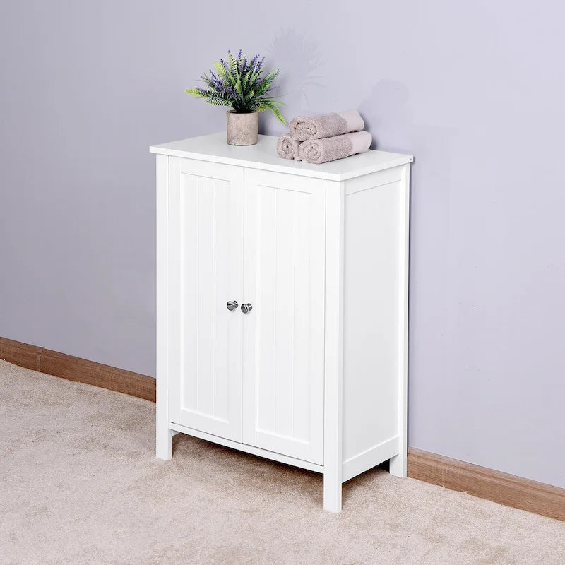 Meuble de rangement bas à deux portes avec étagères réglables – Blanc