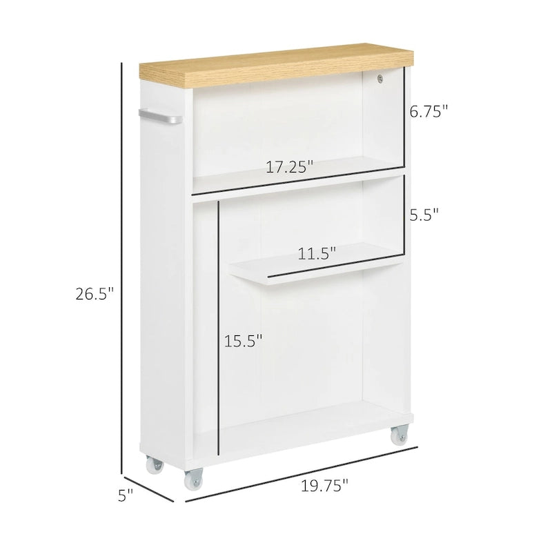 Chariot de rangement de salle de bain mince et roulant avec étagères ouvertes et porte basculante – Blanc