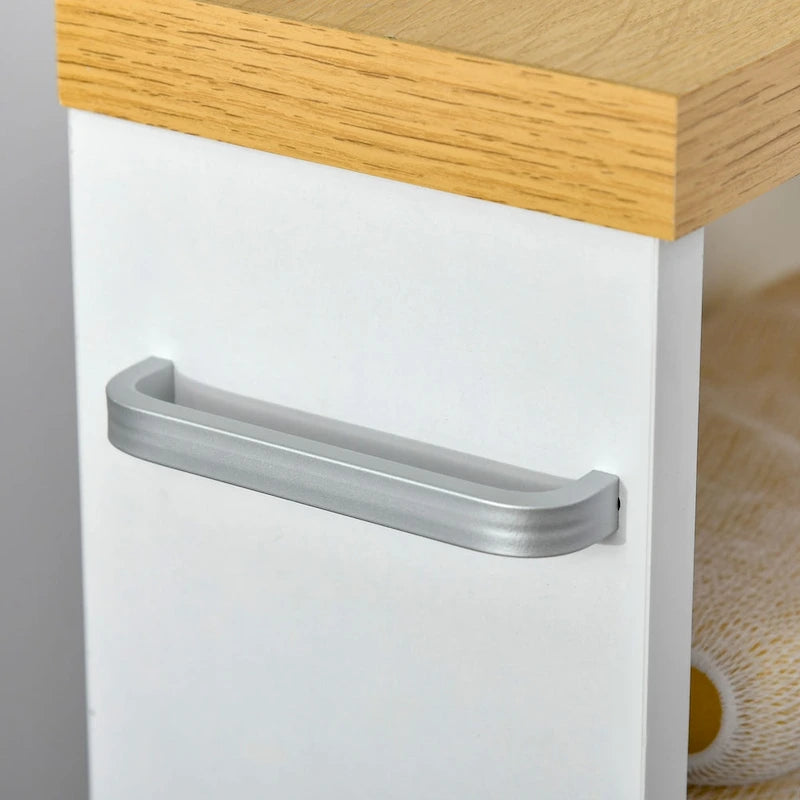 Chariot de rangement de salle de bain mince et roulant avec étagères ouvertes et porte basculante – Blanc