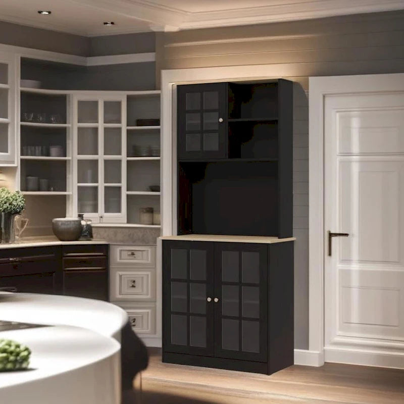 Armoire de cuisine autoportante de 72 pouces avec portes vitrées
