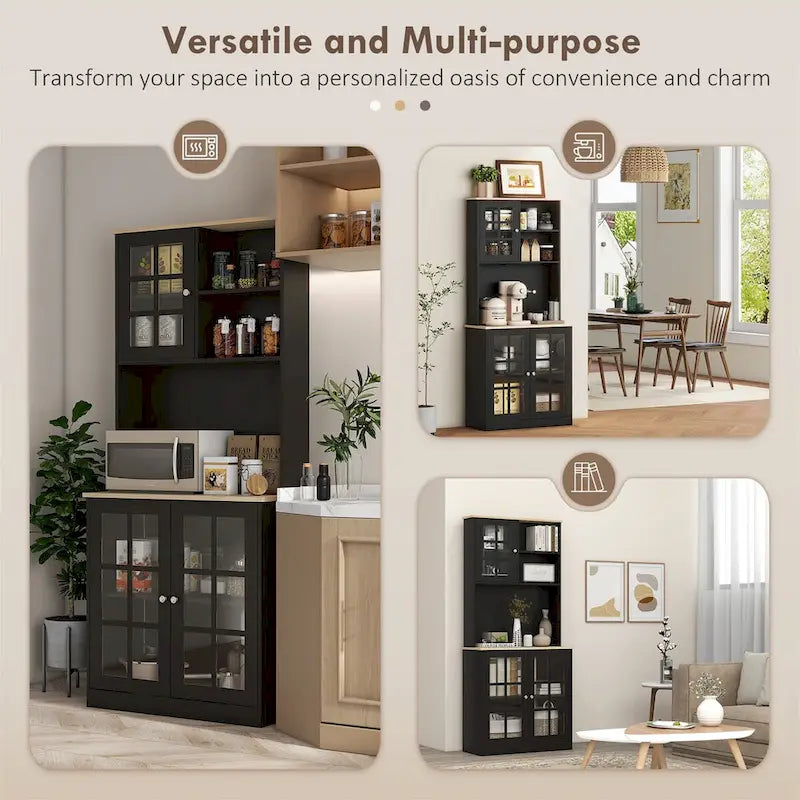 Armoire de cuisine autoportante de 72 pouces avec portes vitrées