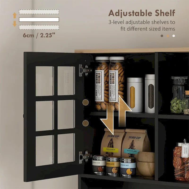 Armoire de cuisine autoportante de 72 pouces avec portes vitrées