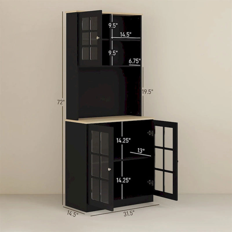 Armoire de cuisine autoportante de 72 pouces avec portes vitrées
